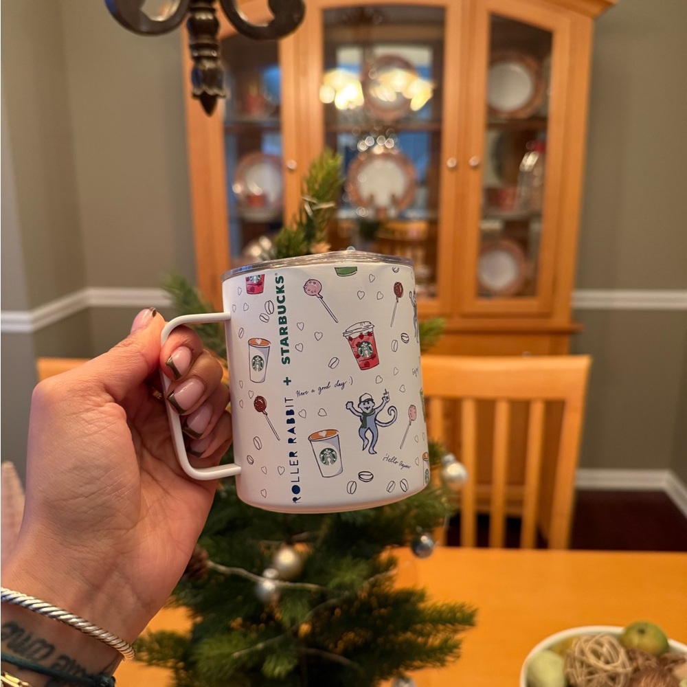 Roller Rabbit Starbucks White and Green Doodle Mug
